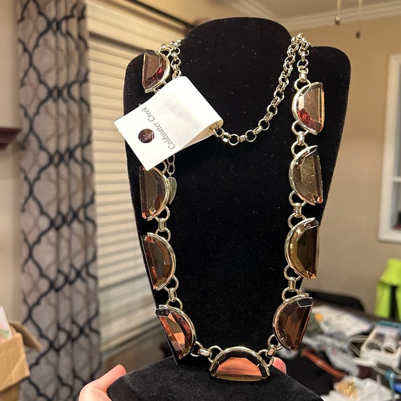 NWT Coldwater Creek 32” Bronze Crystal Crescent Gem Chunky Long Necklace! - Picture 1 of 12